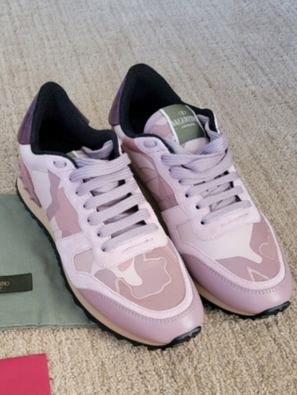 New Valentino Garavani Pink Camo Rockrunner Rockstud Sneakers, Size 37